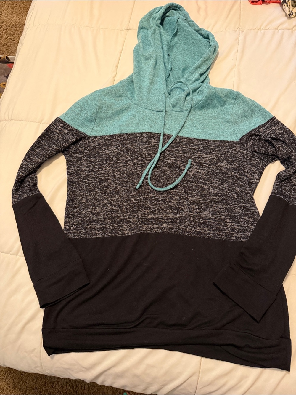 Colorblock Hooded Pullover Sweatshirt - Teal/Charcoal/Black